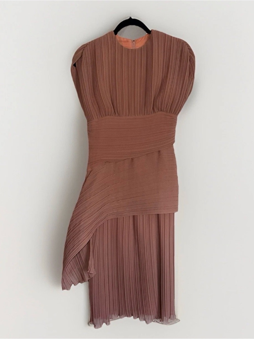 VTG William Travilla Pleated Drape Dusty Rose Midi Dress Marilyn Monroe Designer